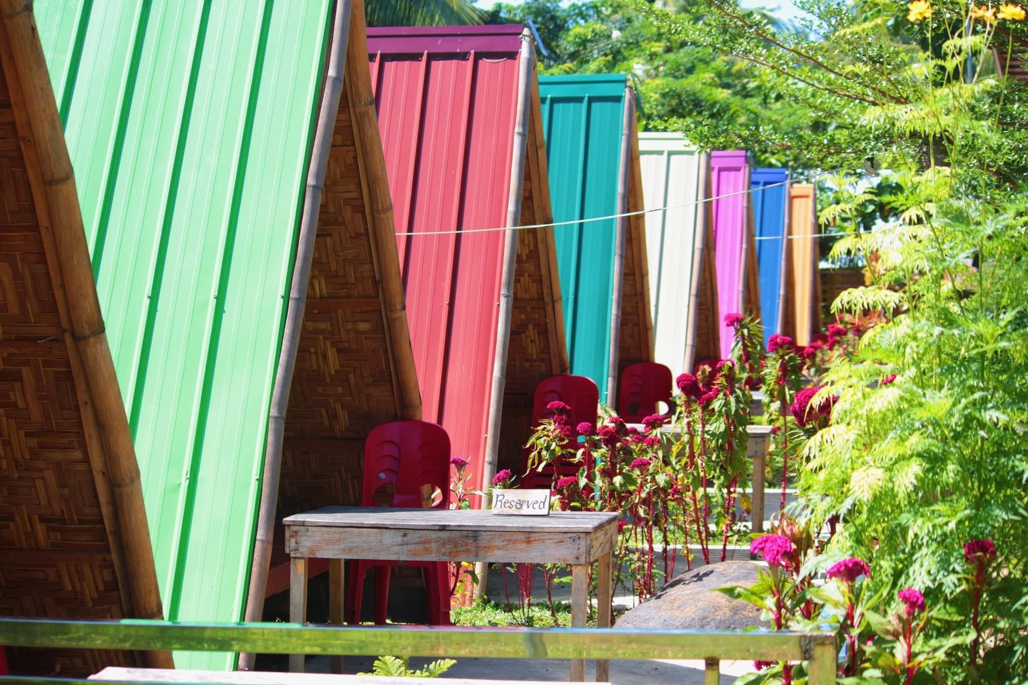 Colorful bamboo cottages