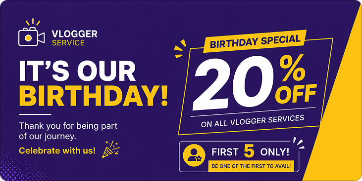 It's our birthday - 20% off all vlogger services