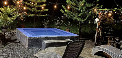 Pool lit up at night