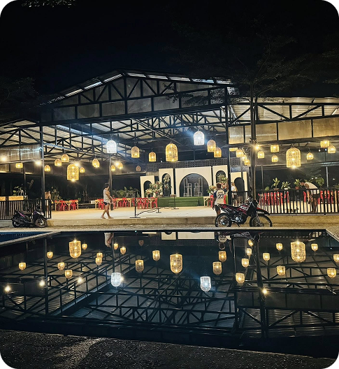 Jacuzzi lounge lit up at night