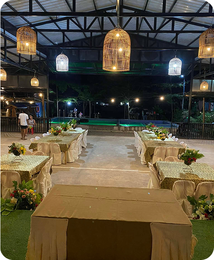 Function hall set up for a wedding reception