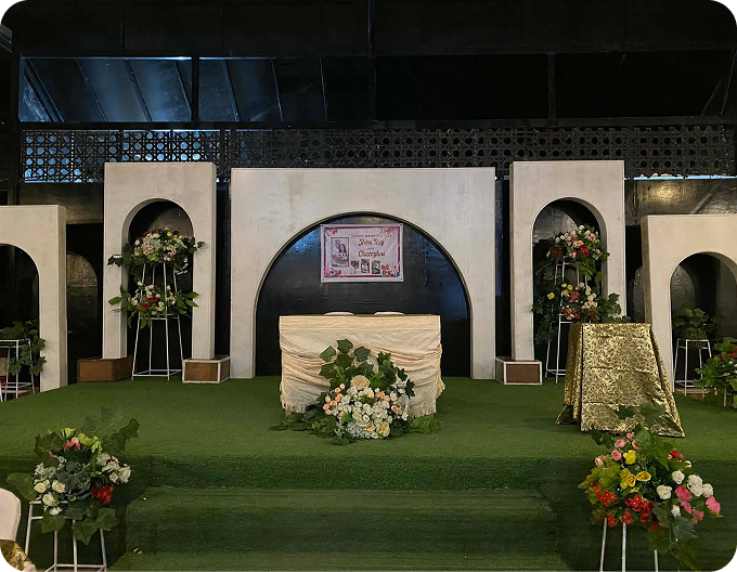 Wedding stage decorated with flowers